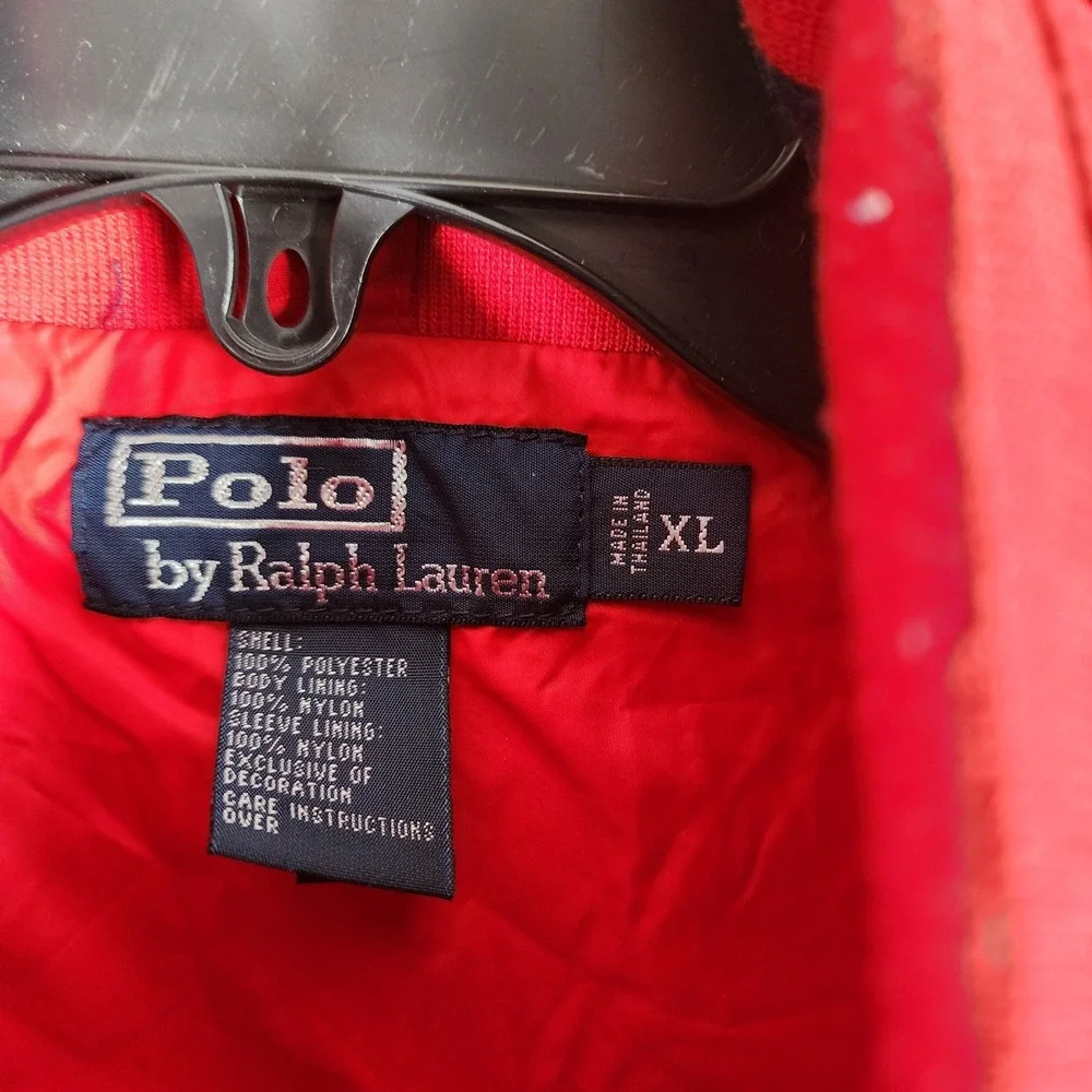 Vtg Polo Ralph Lauren Mens XL Red Windbreaker Jacket Full Zip Stowaway Hood Pony